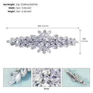 Detail showing high-quality zircon inlay and metal spring clip of the 9cm hair clip