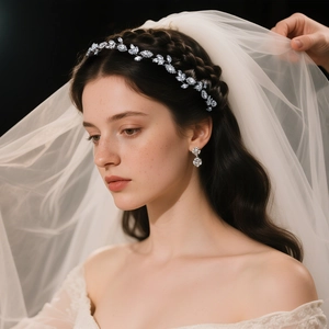Bridal Wedding Hair Vine Silver Alloy Rhinestone Flower Leaf Design Headband Hair Accessories For Women Girls Party Photography