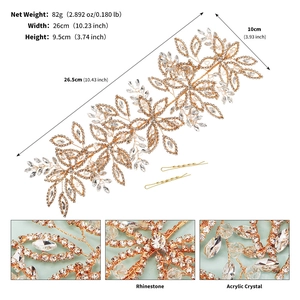 Détails de l'accessoire de mariage en cristal et strass, longueur 26 cm avec épingles
