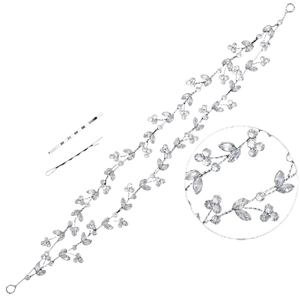 Luxury silver bridal hair vine set with cubic zirconia crystals for wedding styling