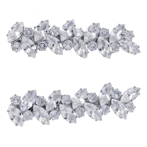 Elegant pair of silver leaf hair clips with marquise zircon crystals for parties