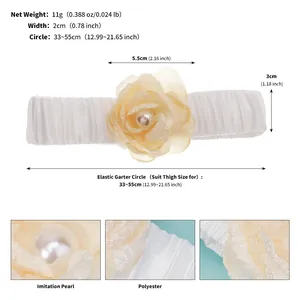 Detailed size chart for lace bridal garter showing width and thigh circumference