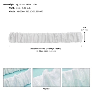 Detail showing elastic white polyester lace garter with textured silk pleats and gathers