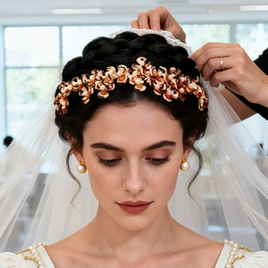 Bandeau de Mariée de Luxe avec Fleurs en Alliage Doré et Künstliche Perles Accessoire Cheveux Vintage pour Mariage et Fête Femme