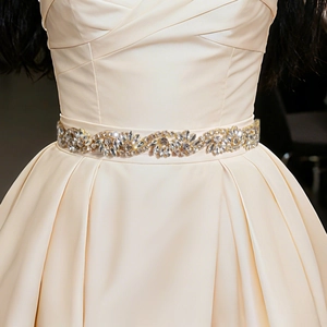 Luxurious bridal wedding dress belt with crystals on an ivory satin ribbon
