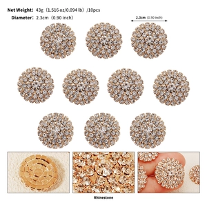 Detail of 23mm golden sunflower rhinestone buttons showing size and back structure
