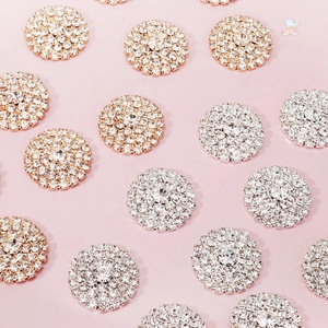 23mm round rhinestone sunburst buttons with gold and silver metal base for DIY hair accessories