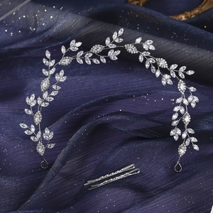 Elegant Silver Bridal Hair Vine Leaf Rhinestone Zirconia Headpiece With Hairpins Wedding Party Women Hair Accessories