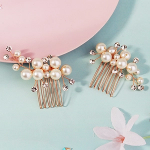 Handgefertigter Braut Haarkamm Künstliche Perle Strass Gold Legierung Draht Gewickelt Hochzeit Haarschmuck Zweig Blume Kopfschmuck Damen