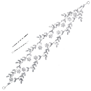Vigne de cheveux de mariée élégante avec feuilles de cristal et strass pour mariage