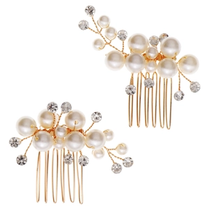 Elegantes Set aus zwei handgefertigten Perlen-Haarkämmen mit Golddraht und Kristallen