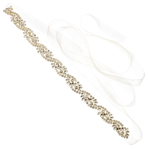 Luxurious bridal wedding dress belt featuring brilliant crystals on white tulle ribbon