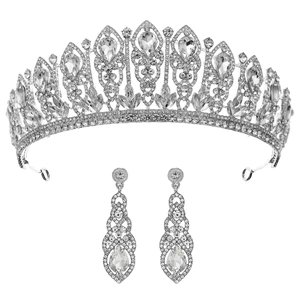 Elegant bridal jewelry set with sparkling teardrop crystal tiara and matching earrings