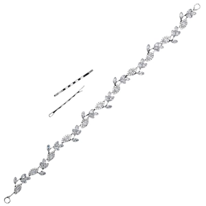 Silver crystal vine headband with leaf shaped rhinestones for bridal wedding hair style