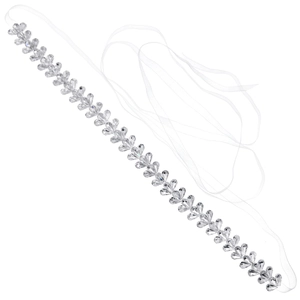 Exquisite bridal crystal belt with water drop rhinestones and white ribbon ties