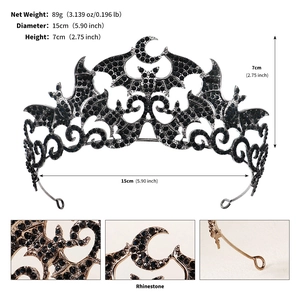 Macro detail of Gothic bat crown showing black rhinestone inlay and antique silver base