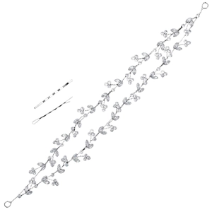 Silver bridal hair vine with marquise rhinestones and matching hair pins set