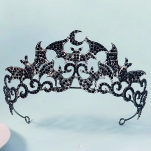 Gothic bat crown with crescent moon and dark rhinestones for Halloween costume party
