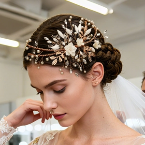 Vite per Capelli da Sposa in Lega Fatta a Mano Con Fiori in Resina Künstliche Perle Sintetiche Strass per Matrimonio Festa Copricapo Elegante