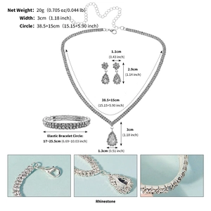Détails de l'ensemble de bijoux en strass argentés avec collier boucles d'oreilles