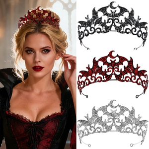 Gothic Bat Moon Crown Rhinestone Masquerade Headband For Halloween Costume Party Crown Accessories For Women Dark Queen Jewelry