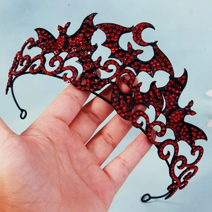 Gothic black bat crown with red rhinestones for Halloween costume party hair accessory