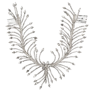 Serre-tête de mariée luxueux avec pompons en strass, motifs floraux et cristaux en goutte