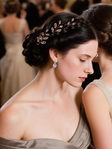 Détail de l'épingle à cheveux de mariée faite main avec cristaux et fils dorés