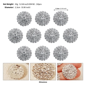 Macro detail of 2.3cm sparkling rhinestone flower buckles for DIY party costume decor