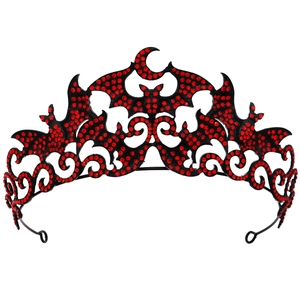 Gothic bat crown headband with red rhinestones for Halloween costume and party
