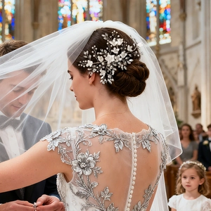 Handmade Wedding Bridal Hair Comb Silver Alloy Wire Hand Woven Resin Flowers Faux Artificial Pearl Rhinestone Hair Insert For Women Floral Party Headpiece