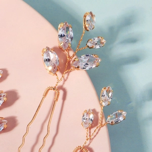 Épingle à cheveux faite main en fil doré avec feuilles en cristal pour mariages