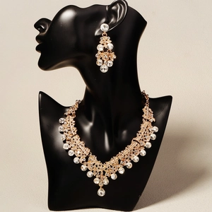 Elegantes goldenes Brautschmuck-Set mit Strasssteinen für Hochzeit und Partys