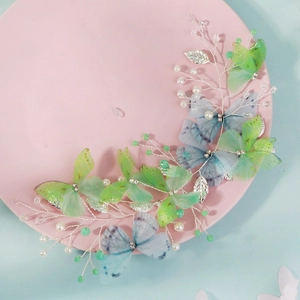 Forest style green butterfly headband with pearls and rhinestones for fairy photography