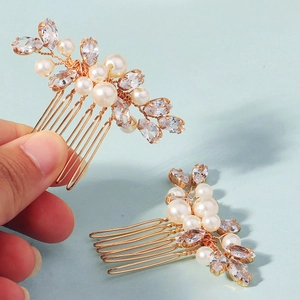 Handgefertigte Goldene Hochzeits Haarkämme Mit Künstlichen Künstliche Perlen Und Marquise Zirkonia Florale Braut Haaccessoires Für Damen Party