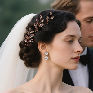 Pics à Cheveux Feuilles en Zirconia Faits à la Main Set Fil de Cuivre Or Enroulement Épingles Mariée en U Bijoux Mariage