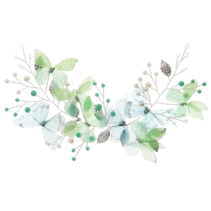 Forest style fairy butterfly headband with green tulle butterflies and pearls hairpiece