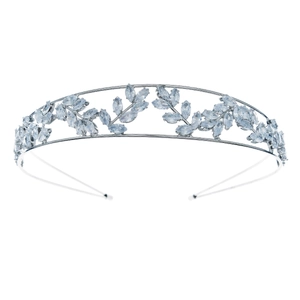 Serre-tête luxueux en argent à double couche avec zircon et motifs de feuilles élégants