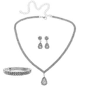 Parure de bijoux en cristal avec collier en V, boucles d'oreilles goutte et bracelet