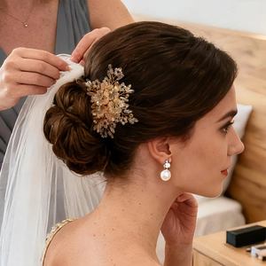 Handmade Bridal Flower Hair Comb Artificial Crystal Rhinestone Wedding Hair Accessories For Women Gold Wedding Party Jewelry