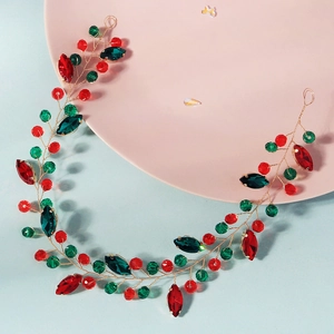 Serre-tête de Noël scintillant avec perles de cristal rouges et vertes pour fêtes