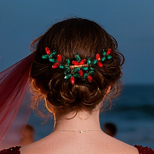 Peigne à cheveux de Noël avec cristaux rouges et verts pour femmes accessoire de fête