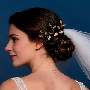 Forcine per Capelli Sposa Fatte a Mano Oro Zirconia Ramo di Foglie Perla Artificial Sintetica Forcina a U Gioielli per Donna Festa