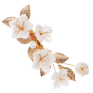 Squisito fermaglio per capelli a fiore fatto a mano con foglie dorate per stile Hanfu
