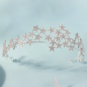 Luxus Silber Legierung Strass Stern Krone Stirnband Mode Vielseitig Fünfzackiger Stern Tiara Für Hochzeit Geburtstag Party Weihnachten Haarschmuck