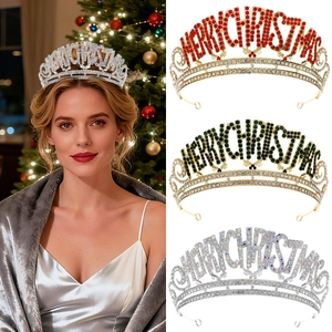 Diadème Couronne en Alliage de Strass Lettres Merry Christmas pour Femmes Filles Coiffe de Fête de Noël Accessoires de Cheveux