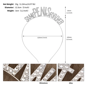 Dimensions détaillées du serre-tête Sweet Sixteen en strass avec diamètre de 12,5 cm