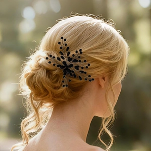 Peigne à cheveux de mariée élégant avec cristaux noirs et perles pour coiffures de mariage