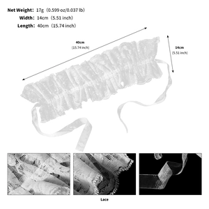 Detailed view of white clown lace collar showing 14cm width and 40cm length dimensions