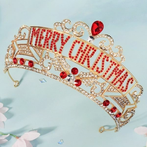 Golden Christmas crown with colorful rhinestones and Merry Christmas lettering